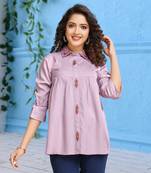 Mauve pure viscose floral embroidered shirt style top