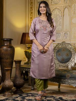 Lavender embroidered shimmer silk salwar suit 4
