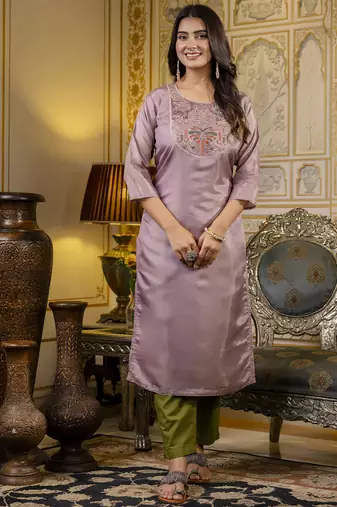 Lavender embroidered shimmer silk salwar suit