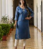 Teal embroidered shimmer silk salwar suit