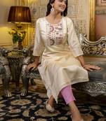 White embroidered shimmer silk salwar suit