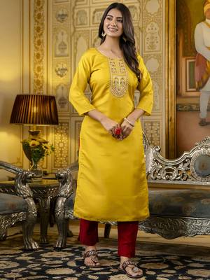 Yellow embroidered shimmer silk salwar suit 1