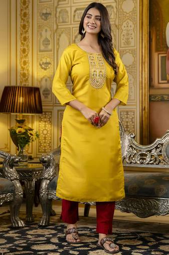 Yellow embroidered shimmer silk salwar suit