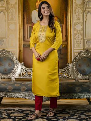 Yellow embroidered shimmer silk salwar suit 2