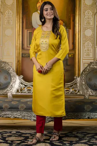 Yellow embroidered shimmer silk salwar suit