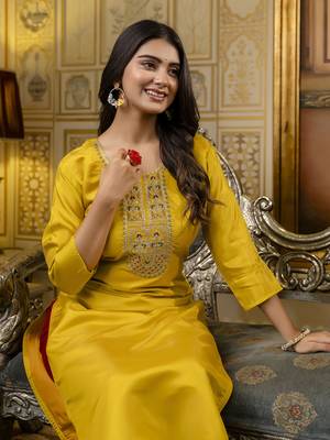 Yellow embroidered shimmer silk salwar suit 3