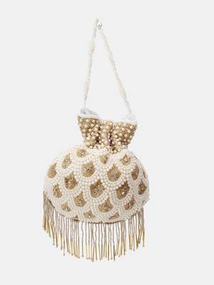  Pearl & Gold Hand-Beaded Potli Bag 2