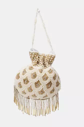  Pearl & Gold Hand-Beaded Potli Bag