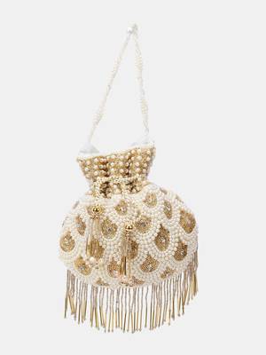  Pearl & Gold Hand-Beaded Potli Bag 3