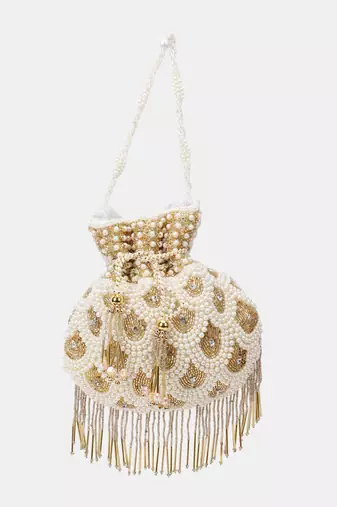  Pearl & Gold Hand-Beaded Potli Bag