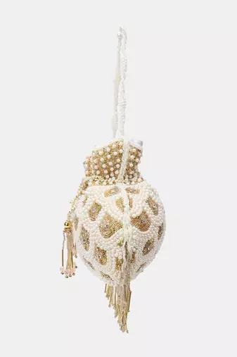  Pearl & Gold Hand-Beaded Potli Bag