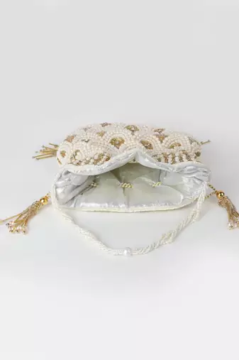 Pearl & Gold Hand-Beaded Potli Bag