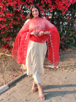 Beige embroidered silk blend salwar suit 3