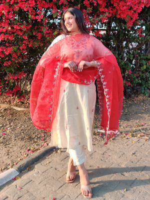 Beige embroidered silk blend salwar suit 4