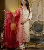 Beige embroidered silk blend salwar suit