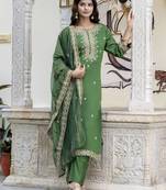 Green embroidered silk blend salwar suit