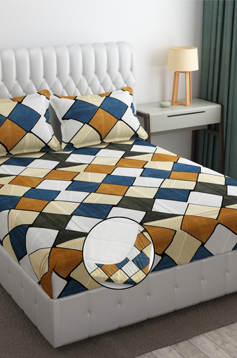 Beige multicolor ed sheets with 2 king size pillow cover and double bed around elastic size 72x78x8 inches