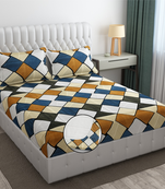 Beige multicolor ed sheets with 2 king size pillow cover and double bed around elastic size 72x78x8 inches