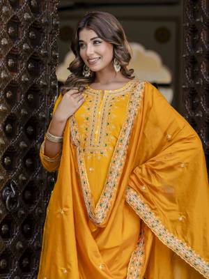 Yellow embroidered silk blend salwar suit 4