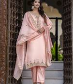 Peach embroidered silk blend salwar suit