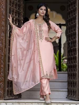 Peach embroidered silk blend salwar suit 3