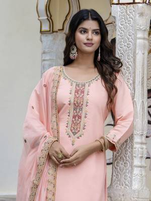 Peach embroidered silk blend salwar suit 4