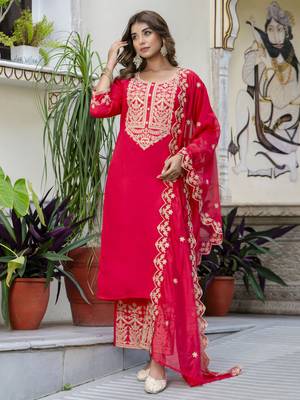 Pink embroidered silk blend salwar suit 1