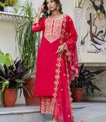 Pink embroidered silk blend salwar suit