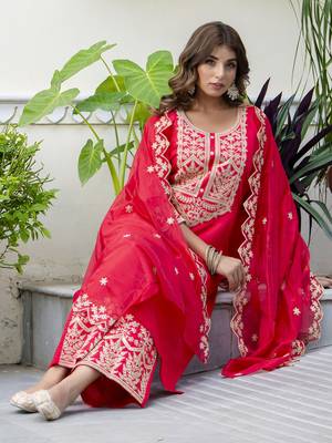 Pink embroidered silk blend salwar suit 3