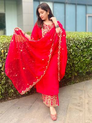 Pink embroidered silk blend salwar suit 1