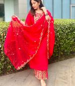 Pink embroidered silk blend salwar suit