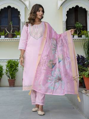 Pink embroidered silk blend salwar suit 1