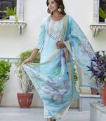 Green embroidered silk blend salwar suit