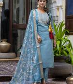Blue embroidered silk blend salwar suit