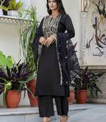 Black embroidered silk blend salwar suit