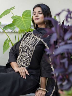Black embroidered silk blend salwar suit 2