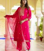 Pink embroidered silk blend salwar suit