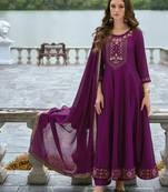 Purple embroidered vichitra silk salwar suit