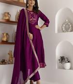 Purple embroidered vichitra silk salwar suit