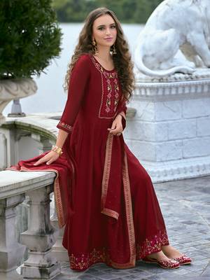 Red embroidered vichitra silk salwar suit 2