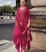 Pink embroidered viscose silk salwar suit