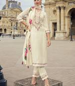 White embroidered viscose silk salwar suit