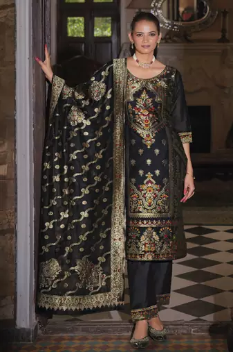 Black embroidered jacquard silk salwar suit