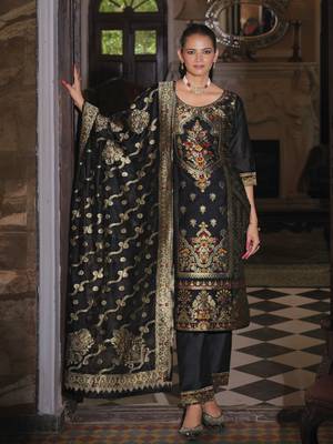 Black embroidered jacquard silk salwar suit 3