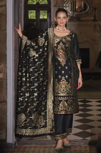 Black embroidered jacquard silk salwar suit