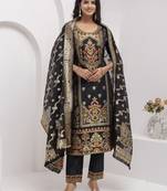 Black embroidered jacquard silk salwar suit