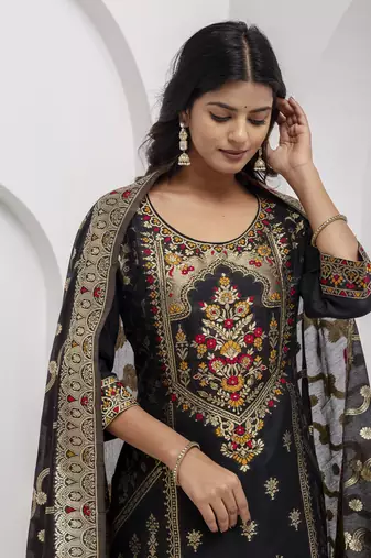 Black embroidered jacquard silk salwar suit