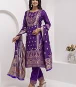 Blue embroidered jacquard silk salwar suit