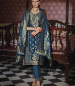 Teal embroidered jacquard silk salwar suit