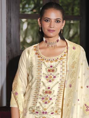 White embroidered jacquard silk salwar suit 4